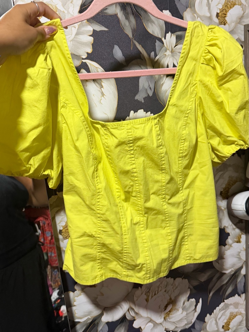 J. Crew Neon Yellow Puff Sleeve Square Neck Blouse